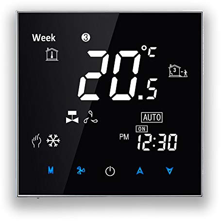 BecaSmart 2000 Series Termostato programable Cuatro Tubos para Ventilador de Aire Acondicionado con conexión WiFi para Soporte Voz Inteligente (Cuatro Tubos, Negro(WiFi))