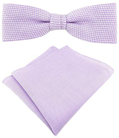 TigerTie schmale Designer Fliege Pique in flieder gemustert, vorgebundene Schleife 100% Baumwolle + Einstecktuch + Fliegenaufbewahrungsbox