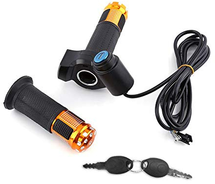 E-Bike Gasgriff Lenker, Gashebel E Scooter Griffe Lenkergriffe mit LED Anzeige und Power Key Locker Accelerator(Golden)