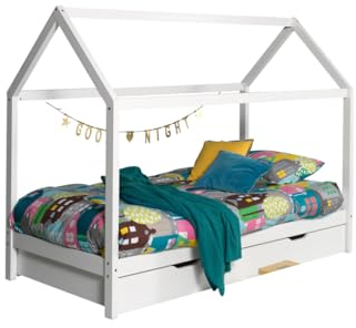 Vipack Dallas 2 Hausbett 90 x 200 cm Liegefläche inkl. Bettschublade, Weiß Weiß