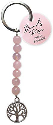 MaryBoutik Porte-clefs Quartz Rose – Arbre de Vie