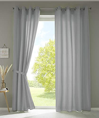 Gardinenbox 2er Set Vorhänge Schal Ösen »Berlin« HxB 245x140 cm Grau Blickdicht Microsatin Lichtdurchlässig Uni Matt, 20405N2