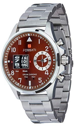 Fossati - Western - Zwei Zeitzonen Edelstahl Herrenuhr Chronograph Drum-Roller Trommelwalzen Herren Uhr Wasserdicht 5ATM