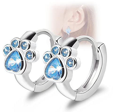 Kleine Creolen Mit Zirkonia, Pfotenabdruck von Katze/Hund, Sterlingsilber, Hypoallergen, Niedliche Knorpelohrringe