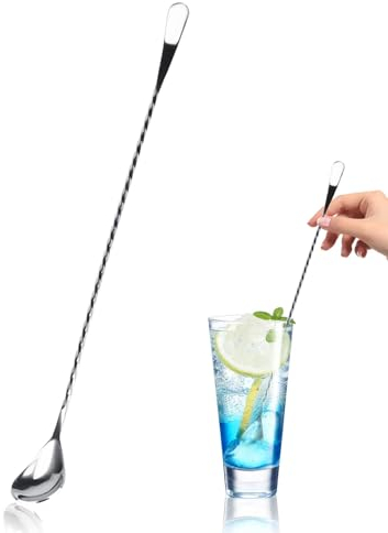 Cocktail Agitateurs 40cm,Mélange Cocktail Spoon,Agitateurs à Cocktail en Acier Inoxydable,Cuillère à Cocktail en Acier Inoxydable Touillette Cocktail Cuillère à Mélanger Motif en Spirale Long Manche