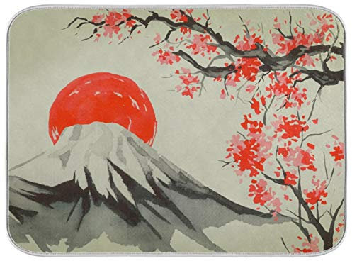 Mnsruu Alfombrilla de secado de platos de pintura tradicional japonesa para cocina, 40,6 x 45,7 cm, alfombrilla de microfibra absorbente reversible