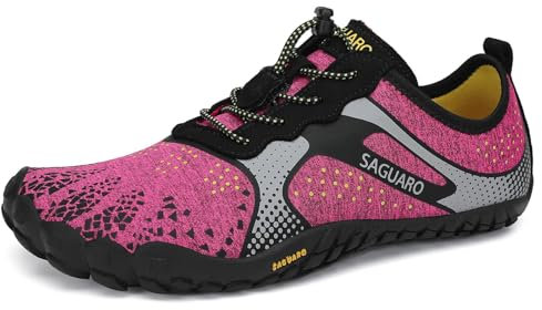 SAGUARO Femme Chaussure Minimaliste Barefoot Shoes Chaussures Pieds Nus Antidérapant avec Large Boîte à Orteils pour Trail Running Fitness Rose Rouge,GR.39