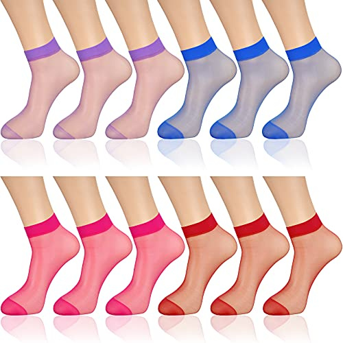 Geyoga 12 Paires Chaussettes Transparentes Femmes Socquettes en Nylon Femme Chaussettes Fines