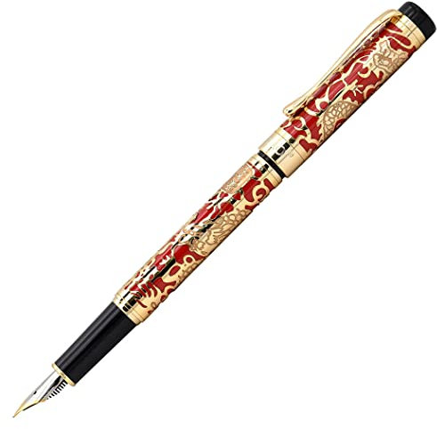 zoohot Jinhao Dragon Pen Fine Nib Fountain Pen with Converter and Box Set (Red)