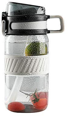 Gourde en plastique avec paille pour sports de plein air - Portable - 800 ml - Gris