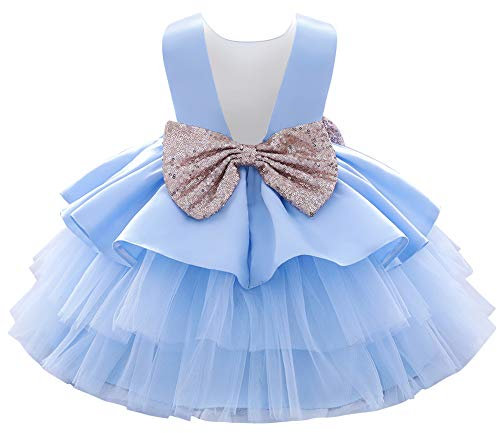 FYMNSI Robe de Princesse pour Bébé Fille - Soirée, Mariage, Demoiselle d'Honneur, Premier Anniversaire - Bleu, 9-10 Ans