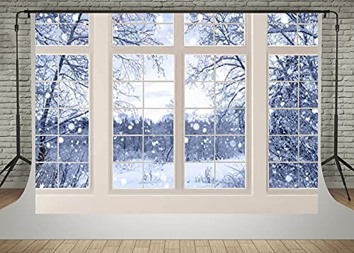 Kate Winter Landschaft Fenster Foto Hintergrund Weihnachten Schnee Tress Fotostudio Hintergrund für Fotografie Weihnachten Partys Dekoration Fotostudio Requisiten 2.2x1.5m/7x5ft