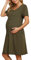 KOJOOIN Chemise de Nuit Naissance Femme d'allaitement Manches Courtes Vêtements de Nuit Coton de maternité avec Patte de Boutonnage sur Toute la Longueur Robe de Nuit,Vert armée(Manches Courtes),L