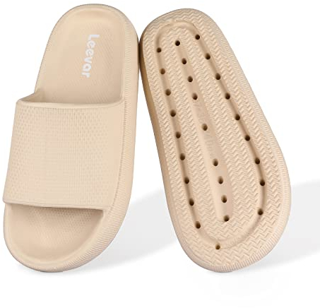 Leevar Hausschuhe für Damen Herren, Wolkenschuhe Dicke Plattform Sommer Strand Eva Weiche Sohle Slide Sandalen, Dusche Schnell Trocknend Badezimmer Massage Pool Gym Haus Slipper (Khaki 39/40 EU)