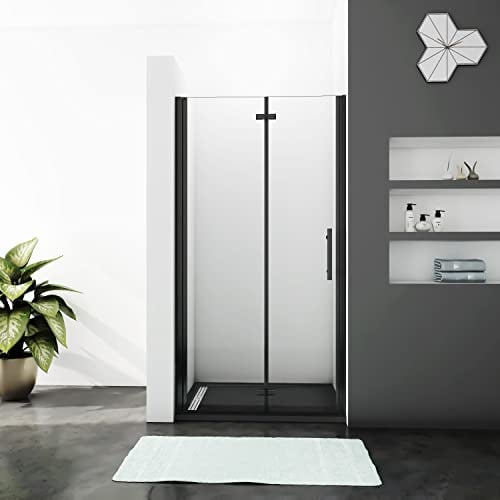 Ducha Casa 70x190cm Mampara de ducha frontal plegable con bisagra dos hojas, 5mm cristal templado antical, marco negro