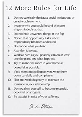 Jordan Peterson 12 Rules for Life Motivierende inspirierende Zitate Poster Heimdekoration Poster Wandkunst Schlafzimmer Dekorative Raum Ästhetik 50 x 75 cm
