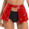 renvena Damen Lack Leder Rock Sexy Minirock Faltenrock Vorne Offen Lederoptik Partyrock Wetlook Latex Outfit Gogo Tanz Club Kostüm Rot 4XL