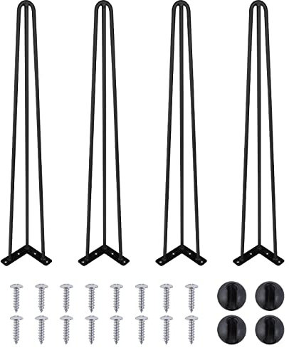 ANSIMIDA 28 Inch Hairpin Legs 71cm, Heavy Duty Metal Table Legs for Chair, Bench, Desk, 3/8 Dia Satin Black 3-Rod Iron Wire Legs for DIY Furniture