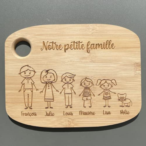 Planche en bambou personnalisée famille, cadeau fête des pères, des mères, noël, parrain, planche à découper ou apéro cadeau papa