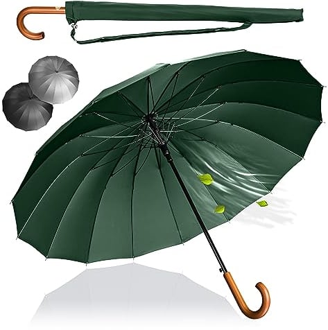 LOGAN & BARNES Stockschirm Sturmfest Ø120cm mit hochwertigem Echtholzgriff und geräuschloser Gummispitze - XXL Regenschirm Groß mit 16 Streben - Modell EDINBURGH (Dunkelgrün)