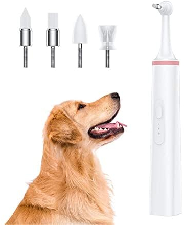 Fzd sweet Electric Dog Toothbrush, Ultrasonic and Plaque Remover, No Scrubbing, with 4 Clean Heads, Fights Tartar, Bad Breath