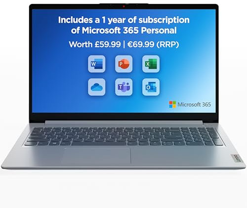 Lenovo IdeaPad 1 Laptop | 15 inch Full-HD (1080p) Display | Intel Celeron N4020 | 4 GB RAM | 128 GB SSD | Windows 11 Home S | Cloud Grey | Microsoft 365 Personal
