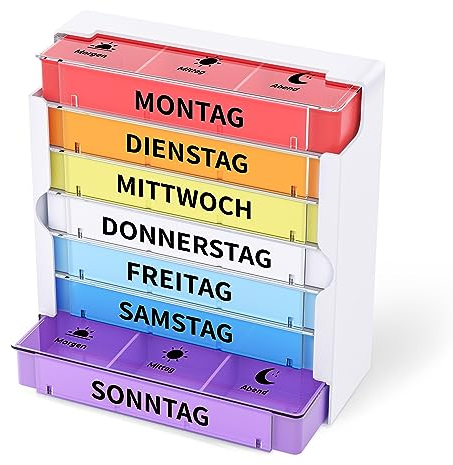 Opret Tablettenbox 7 Tage Morgens Mittags Abends, Medikamentenbox 7 Tage Pillendose 7 Tage 3 Fächer Pillenbox 7 Tage Pillenbox Tablettendose Tabletten Organizer Wochenbox