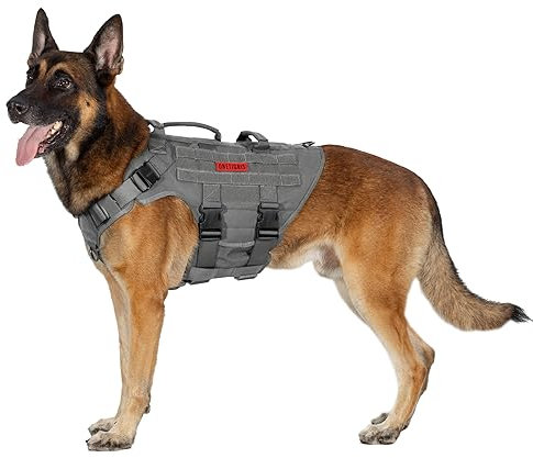 OneTigris Hundegeschirr, X Destroyer Taktisches Einstellbar Antizuggeschirr Ausbruchsicheres Geschirr mit 3 Griffe 2 Metallschnallen Sicherheitsgeschirr (Grau XL)