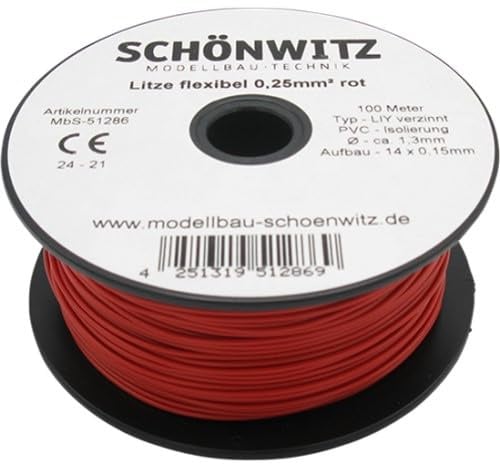 51286 Miniaturkabel Litze flexibel LIY 0,25mm², 100 Meter (rot)