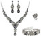 EVER FAITH 4 Stück Schmucksets für Damen Party Hochzeit Braut Strass Kristall floralen Welle Teardrop Halskette baumeln Ohrringe Armband Ring Set Grau Silber-Ton