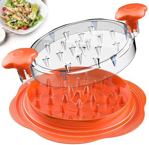 Trituratore per pollo, grande, con spazzola e forchetta; tritacarne visibile, striscia antiscivolo, manico ergonomico, senza BPA, adatto per carne di maiale e pollo(arancione)