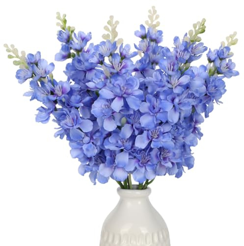 DILATATA Blue Delphinium Artificial Flowers, 6pcs Artificial Larkspur Flower 17.5'' Fake Delphinium Flowers Silk Flowers for Home Decor, DIY Floral Centerpieces for Tables