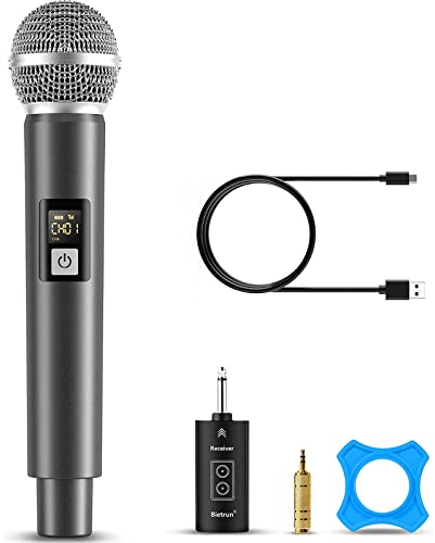 Bietrun Micro sans Fil Professionnel 30M, UHF Micro Karaoke Gris Argenté