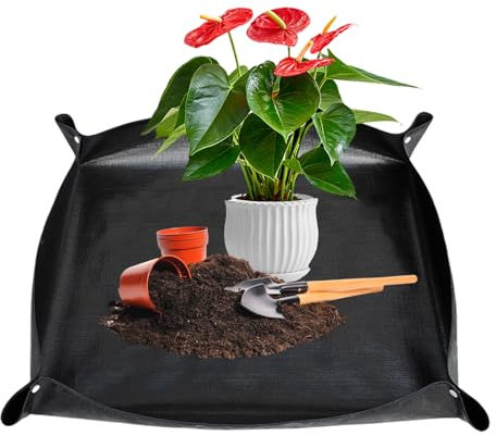 Tappetino Giardinaggio Impermeabile, 68x68 cm Tappetino per Rinvasi, Tappetino Rinvaso Piante Materiale PE Nero, Tappetino per Piante Pieghevole, Tappetino Trapianto per Rinvaso, Piantina