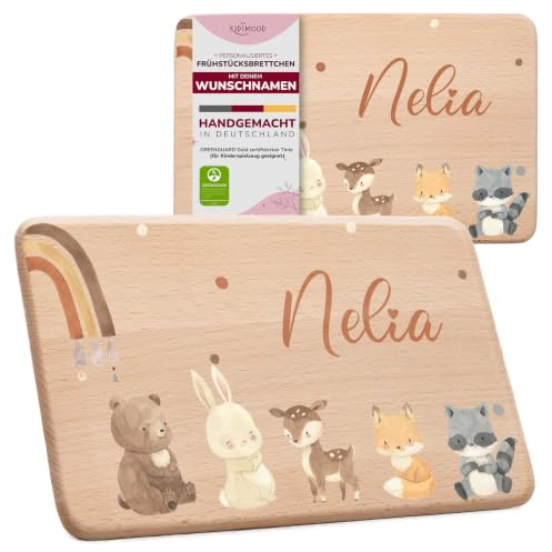 Frühstücksbrettchen Holz, Individuelles Holzbrett mit Namen (22x14 cm) | Schneidebrett für Kinder, personalisiertes Geschenk zur Weihnachten, Geburt, Geburtstagsgeschenk für Mädchen und Jungen