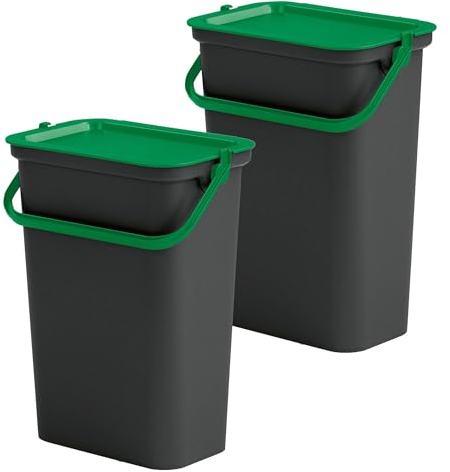 Set de 2 papeleras 'MODA' 10L con asa verde y negro