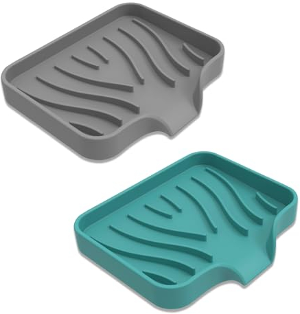 Silicone Soap Dish with Drainage, 2 PCS Self Draining Soap Dishes for Bathroom Portable Showers Bar Soap Case Tray Holder for Shower Kitchen Counter Top (Grey Green)