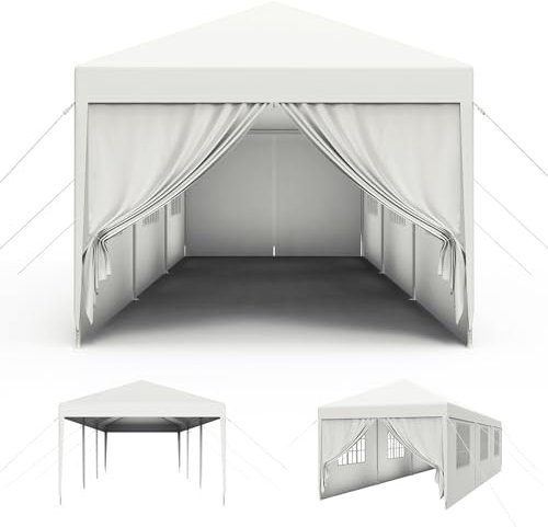 MAYTIIMO Pavillon 3x9m Wasserdicht Stabil Winterfest Pop-Up Camping Zelt mit Seitenteilen und Fenstern Gartenpavillon UV-Schutz Gartenzelt Bierzelt Partyzelt für Outdoor Garten Party, Weiß