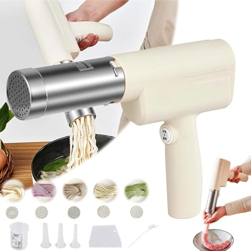 Pistolet à nouilles électrique portatif, machine à pâtes automatique en acier inoxydable, machine à nouilles sans fil portable avec moules de mise en forme et coupeur