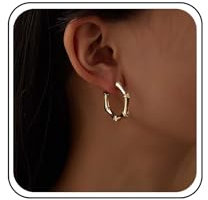 Cybche Boho Bambus Creolen goldene Bambus Creolen Vintage C förmige Huggie Ohrringe kleine klobige runde Creolens Statement Ohrringe Schmuck für Frauen und Mädchen
