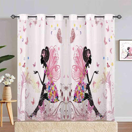 ANHOPE Blume Fee Schmetterling Verdunklungsvorhänge mit Ösen Blickdichte Gardinen Thermo Vorhänge Blackout Curtain Kinder Mädchen Wohnzimmer Schlafzimmer Vorhang 2er Set H 245 x B 200 cm