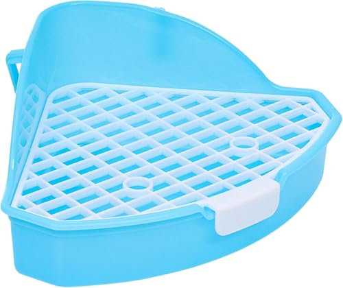 Taicols Bac à Litière pour Lapin avec Grille, Pot Triangle Entraîneur en Cage, Toilettes Animaux de Compagnie (Bleu)