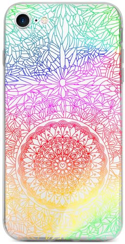 Berkin Arts Compatible with iPhone 7/8/iPhone SE (2020)/ SE (2022) Case Clear Cover Ribbon Laser Sheet Rainbow Gradient Design Modernism Transparent Mandala(With Electroplating Sheet)