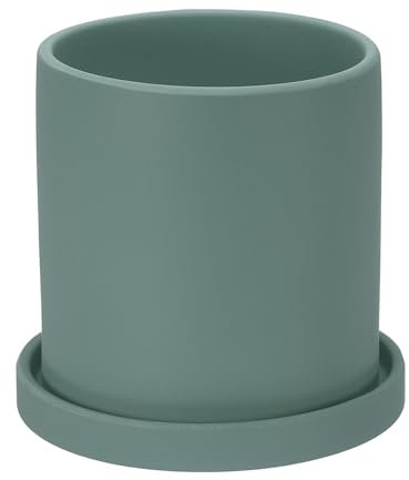 PATIKIL 5 Inch Ceramic Plant Pots, Modern Flower Planters with Drainage Holes and Tray for Decorate Home Indoor Plants Succulent Herb, Dark Green