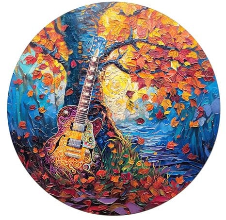 Holzpuzzle Erwachsene, 300 Teile Herbst Gitarre Holz Puzzle Erwachsene, 34x34cm Wood Puzzles, Unregelmäßige Einzigartige Puzzle, Holzpuzzle Tierform, Holz Puzzles Mit Box Aus Holz