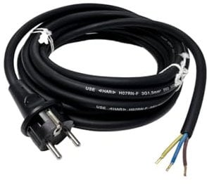 Handelskönig Gummi-Anschlussleitung H07RN-F 3x1,5 mm² in schwarz, eine Seite mit Schutzkontaktstecker, andere Seite ca. 30 mm abgemantelt mit Aderendhülsen - 10 m