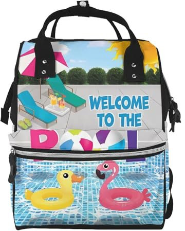 GaxfjRu Pañaleras duraderas para bebe de flamenco y piscina, mochila versátil para pañales y bolsa de pañales para bebés para mamás y papás, Negro, Talla única