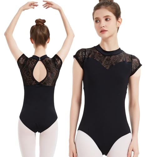 MYSSUCI Ballett Trikot Damen mit Hohem Kragen Tanztrikot Vollfutter Tanzbody für Tanztraining und Aufführungen,Schwarz, M