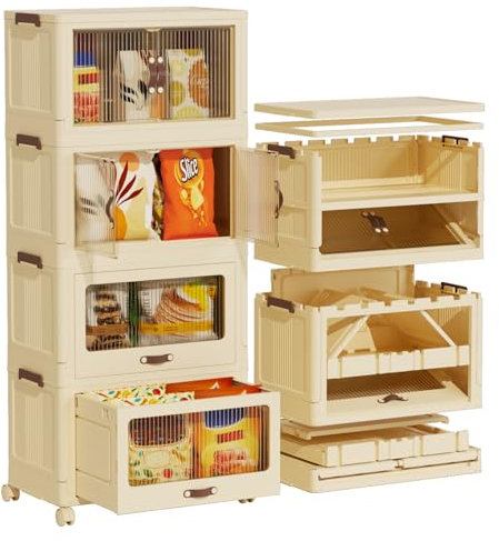 Heikoeco® Faltbare kleine Kommode weiß mit Schubladen, Rollcontainer mit Schubladen aus hochwertigem PP Kunststoff, Schubladenbox Kunststoff (56Breit, 2 Schubladen + 2 Doppeltürfach)