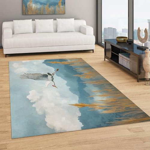 DLERFLOVR Tappeto Salotto Montagne Di Canne - Tappeto Morbido E Antiscivolo Gru Volante Tappeto Lavabile In Lavatrice, Perfetto Per Soggiorno E Sala Da Pranzo Decorazione Della Casa